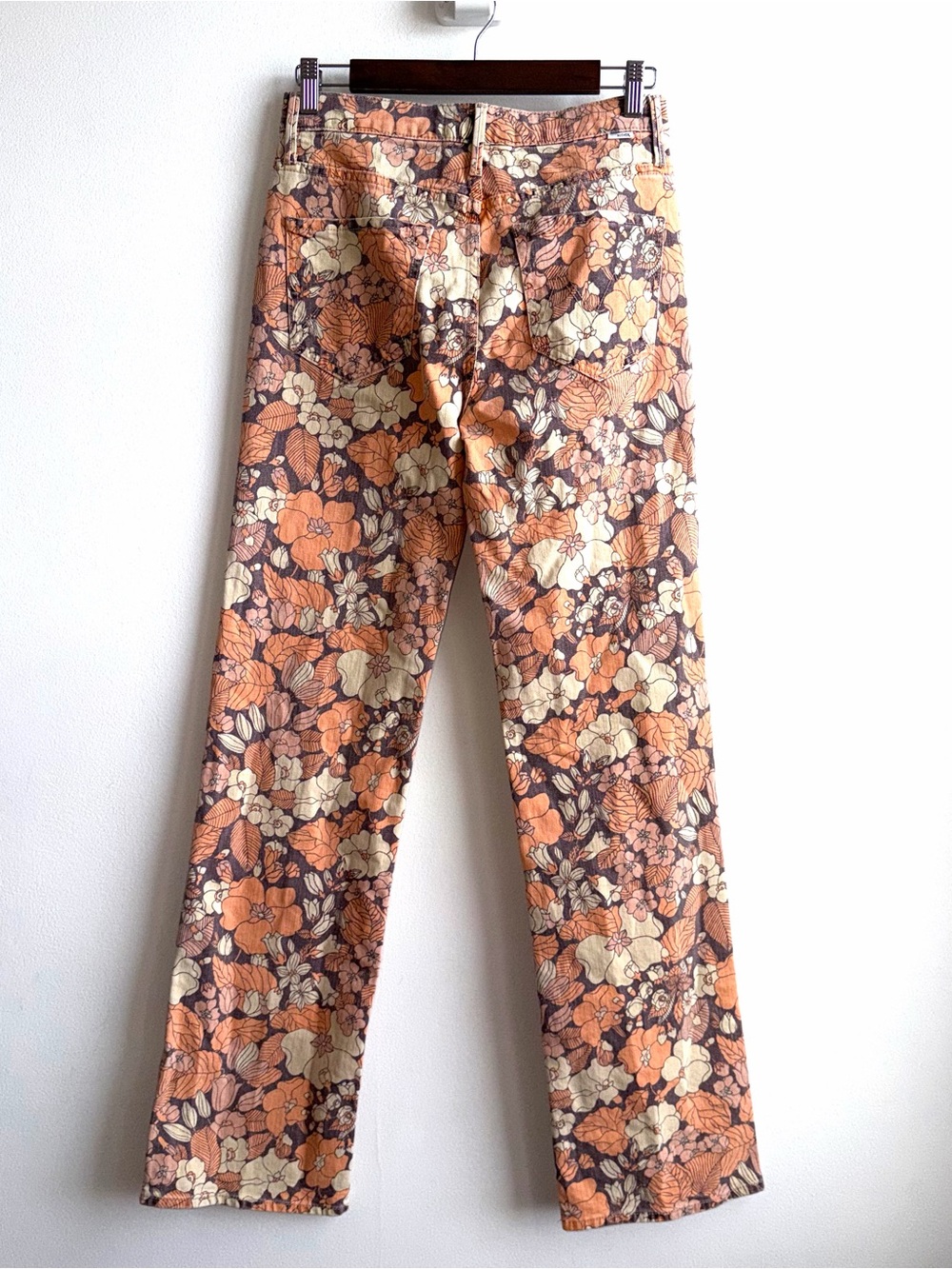 Mother Kick It Orange Blossom Jeans Size 27 High Rise Straight Floral Hippie - Picture 6 of 12